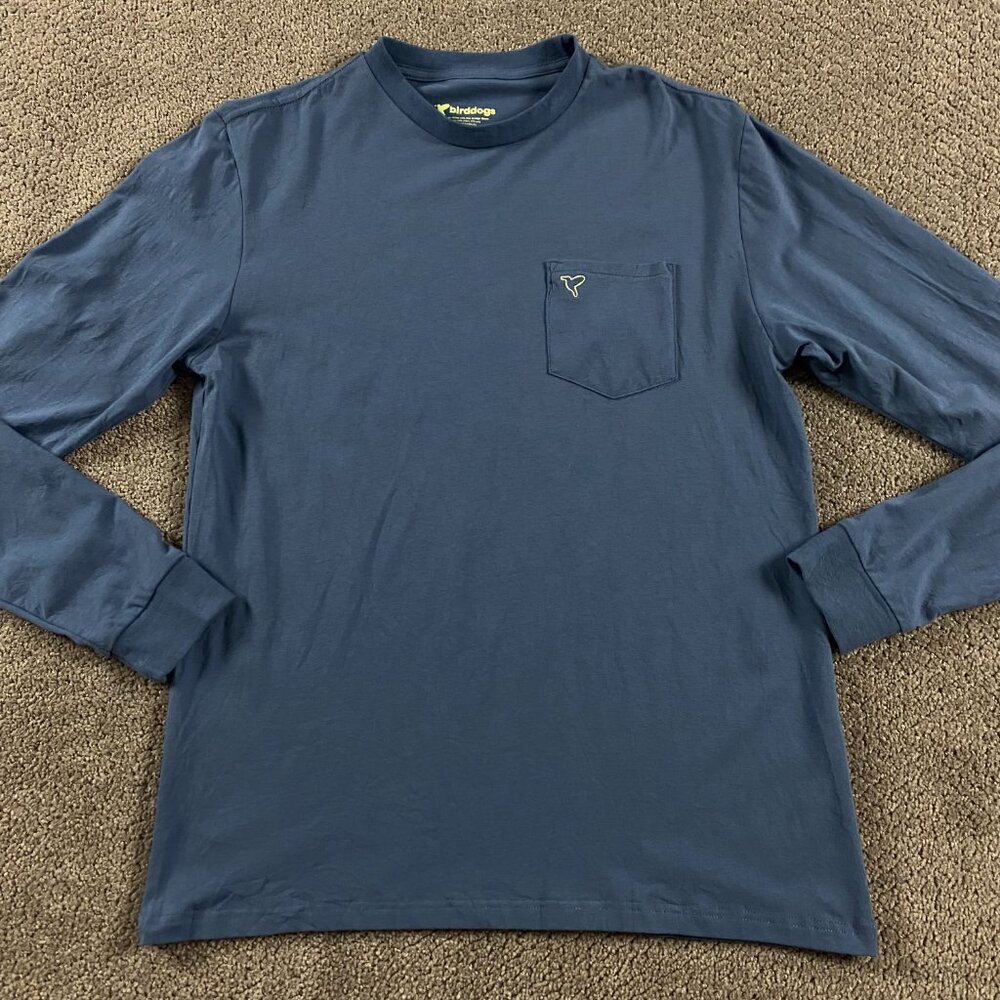 Birddogs Shirt Men's Medium Pocket Blue Long Sleeve Performance Active T Shirt